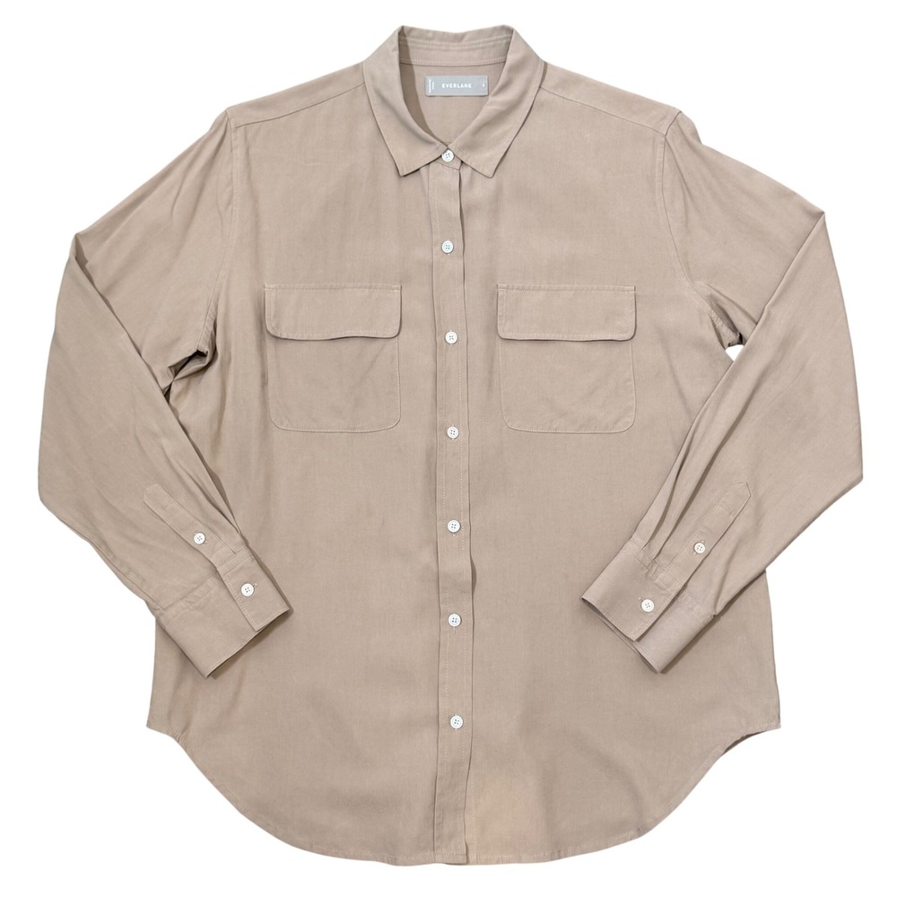 Everlane 100% Silk Neutral Button Down Collared Shirt (6) Minimal Office Work